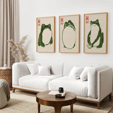 Load image into Gallery viewer, Matsumoto Frog Large Art Print Room Decor. Thinwood Frames Over the Coach.
