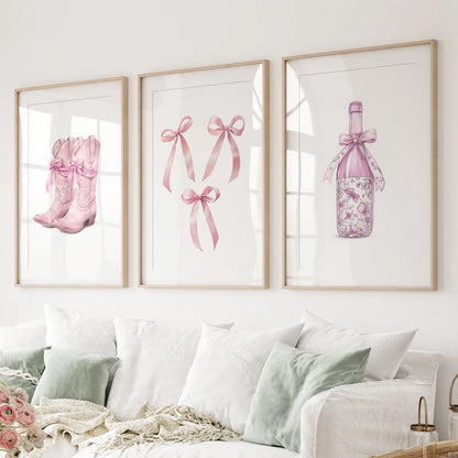 Floral Preppy Wall Art Decor Girly Poster Set. Thinwood Frames with Mat Over the Couch.