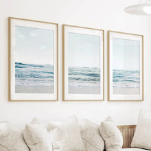 Load image into Gallery viewer, Blue Waves, Sandy Beach. Minimalist 3 Piece Wall Decor
