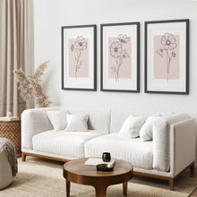 Load image into Gallery viewer, Pink Home Decor Printable Wall Art. Black Frames with Mat Above the Sofa.

