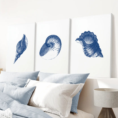 Ocean dorm room decor. Summer nautical prints wall art. Stretched canvas above the bed.