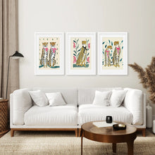 Load image into Gallery viewer, Cheetah Set of 3 Modern Art Print Poster. White Frames with Mat Above the Sofa.
