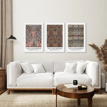 Load image into Gallery viewer, Blue William Morris Canvas Wall Art Nature Set. Wrapped Canvas Above the Sofa.
