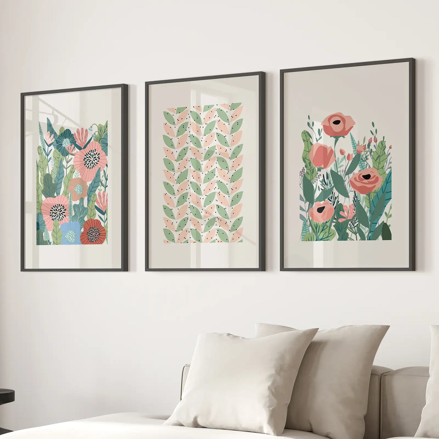 Poppies Summer Room Decor Art Poster. Black Frames for Living Room.