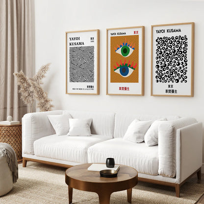 Kusama Exhibition Prints Gallery Wall Art Decor. Thin Wood Frames for Living Room.