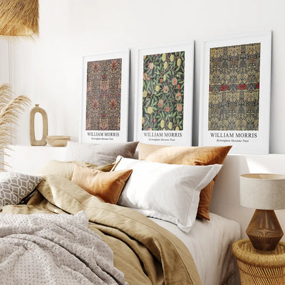 Best Selling William Morris Floral Pattern Gallery Set. White Frames for Bedroom.