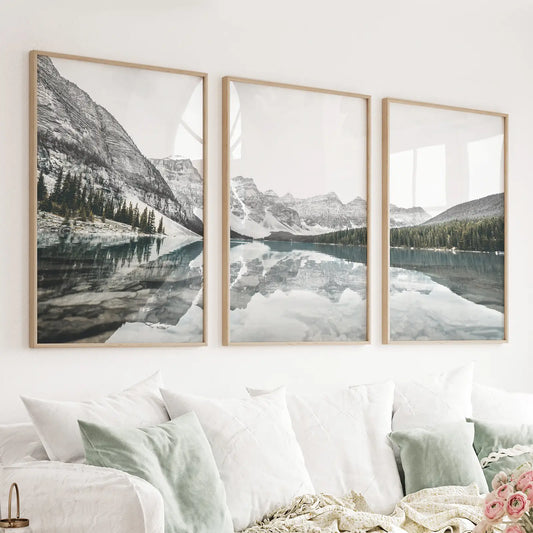 Moraine Lake Nature 3 Piece Wall Art. Nordic Mountain Prints