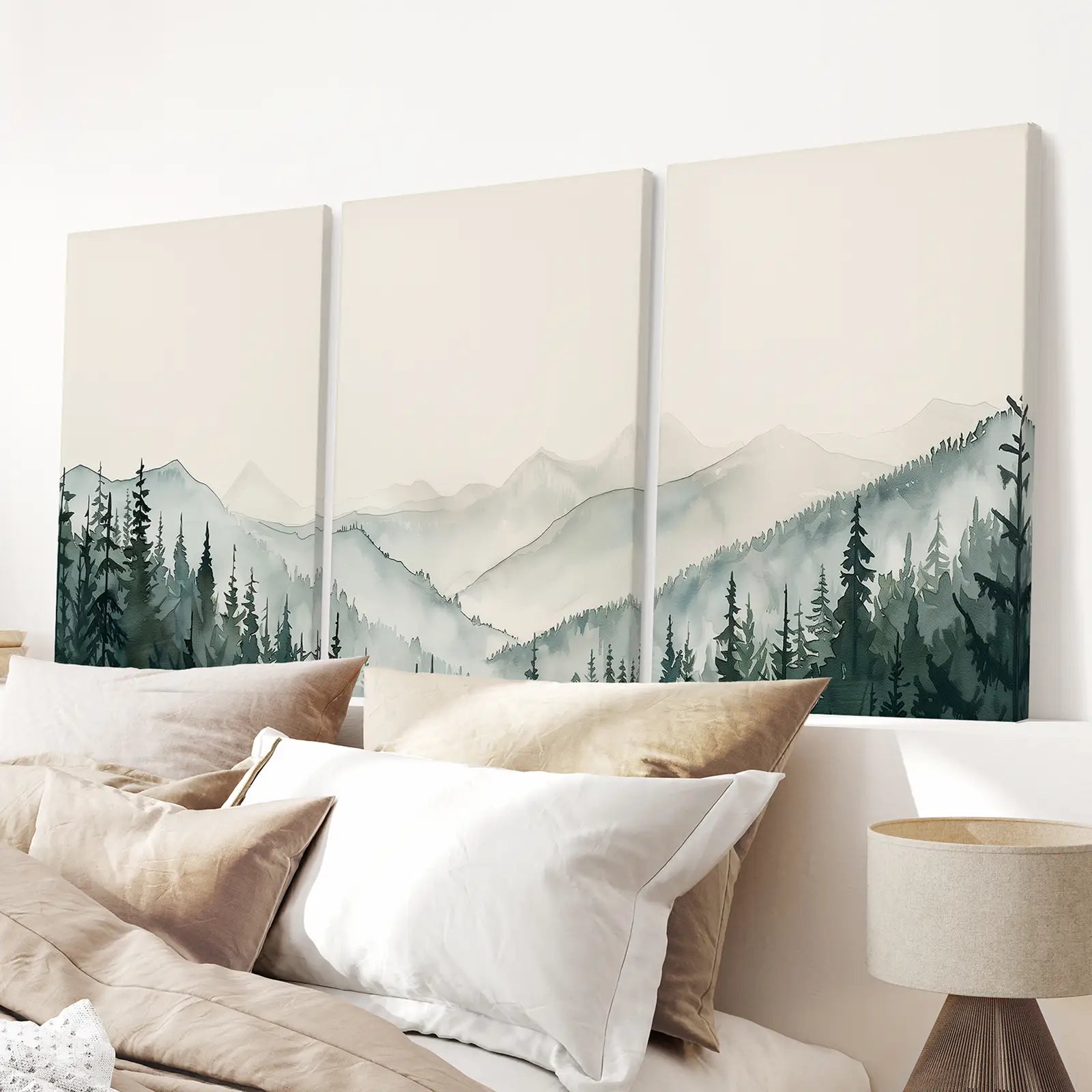 Modern Abstract Landscape Printable Art Print Set. Wrapped Canvas Over the Bed.