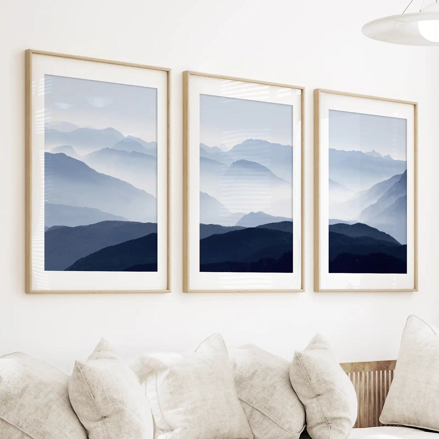 Blue Misty Mountain Scenery. Set of 3 Prints