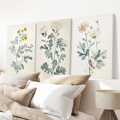 Greenery Floral Wall Art Dorm Poster Set. Wrapped Canvas Above the Bed.