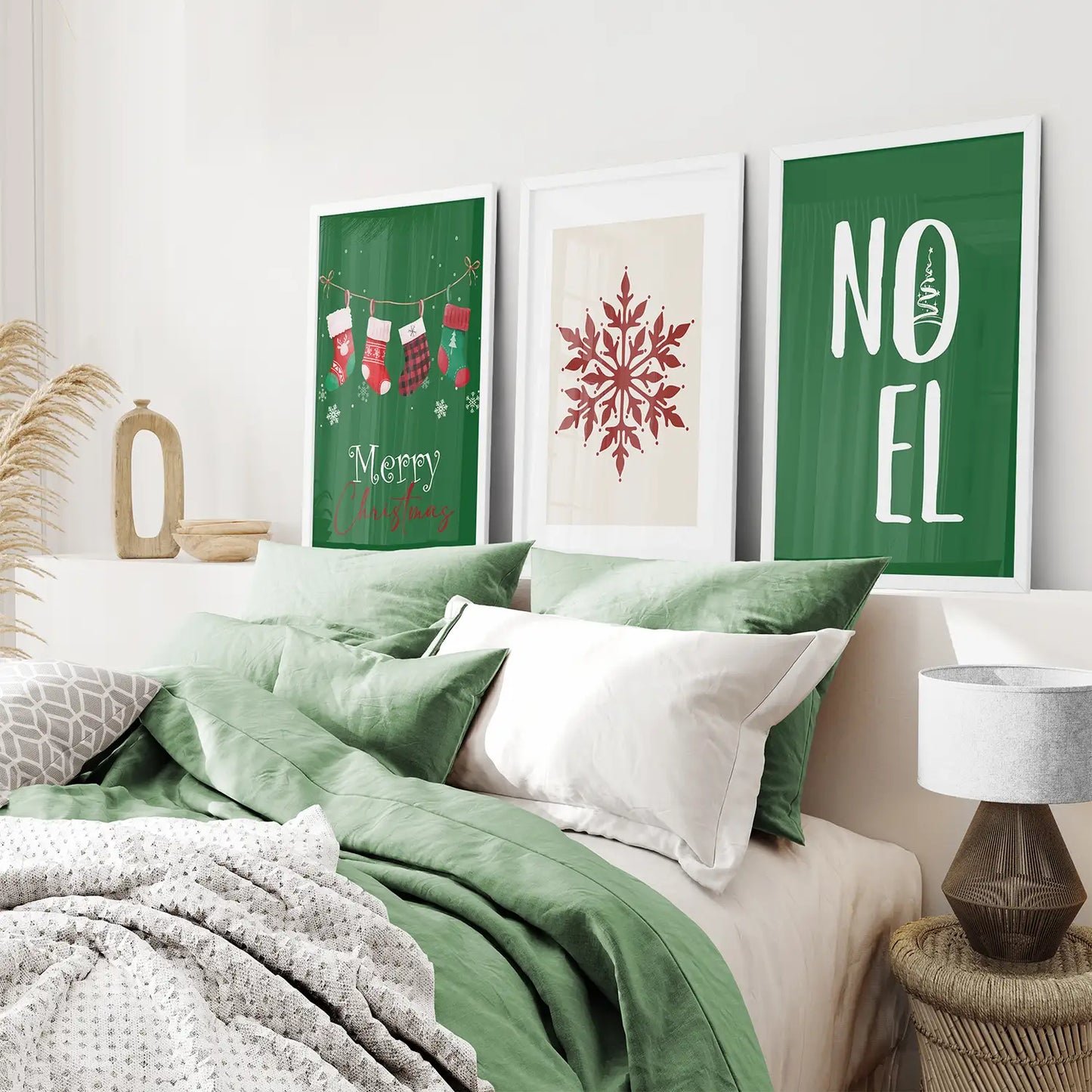 Winter Holiday Snowflake Kids Room Art Posters. White Frames for Bedroom.