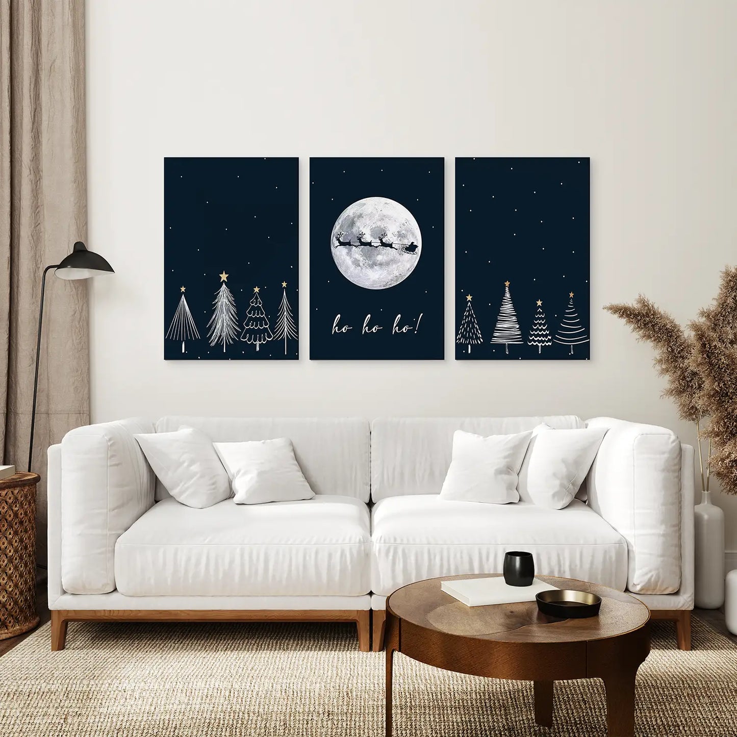 Dark Blue Nordic Art Canvas Home Decor. Stretched Canvas Above the Sofa.