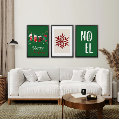 Noel Christmas Tree Large Wall Art Prints. Black Frames for Living Room.