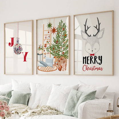 Winter Wonderland Seasonal Print Poster Art. Thinwood Frames Above the Sofa.