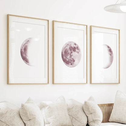 Moon Phases. Pink Wall Art Set for Girl's Nursery