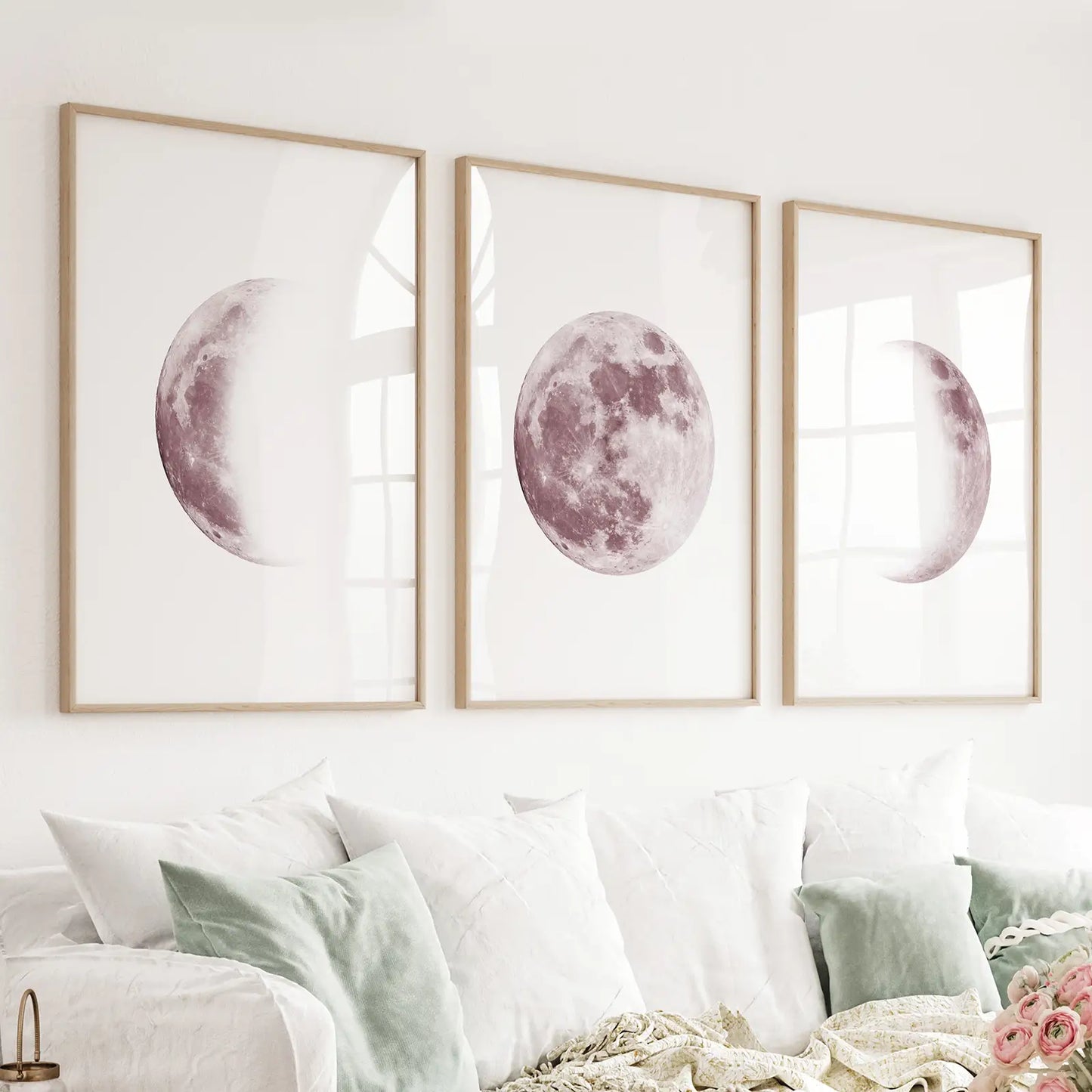 Moon Phases. Pink Wall Art Set for Girl's Nursery