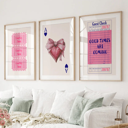 Coquette Posters Girl Room Decor Art Set.Thinwood Frames with Mat Over the Couch.