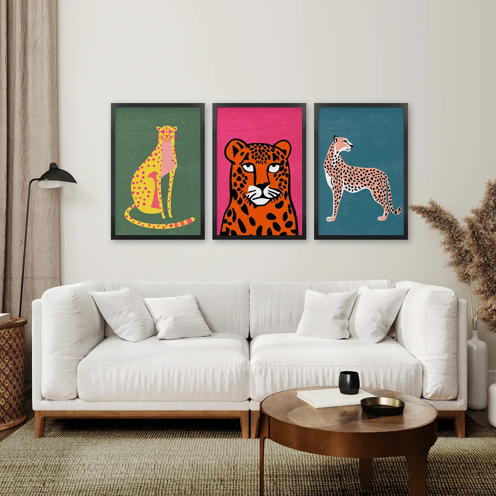 Preppy Apartment Aesthetic Decor Wall Art. Black Frames Above the Sofa.