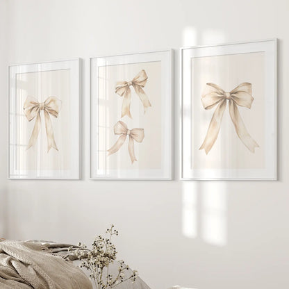 Wall Art Neutral Preppy Dorm Decor Girl Print Set. White Frames with Mat for Bedroom.