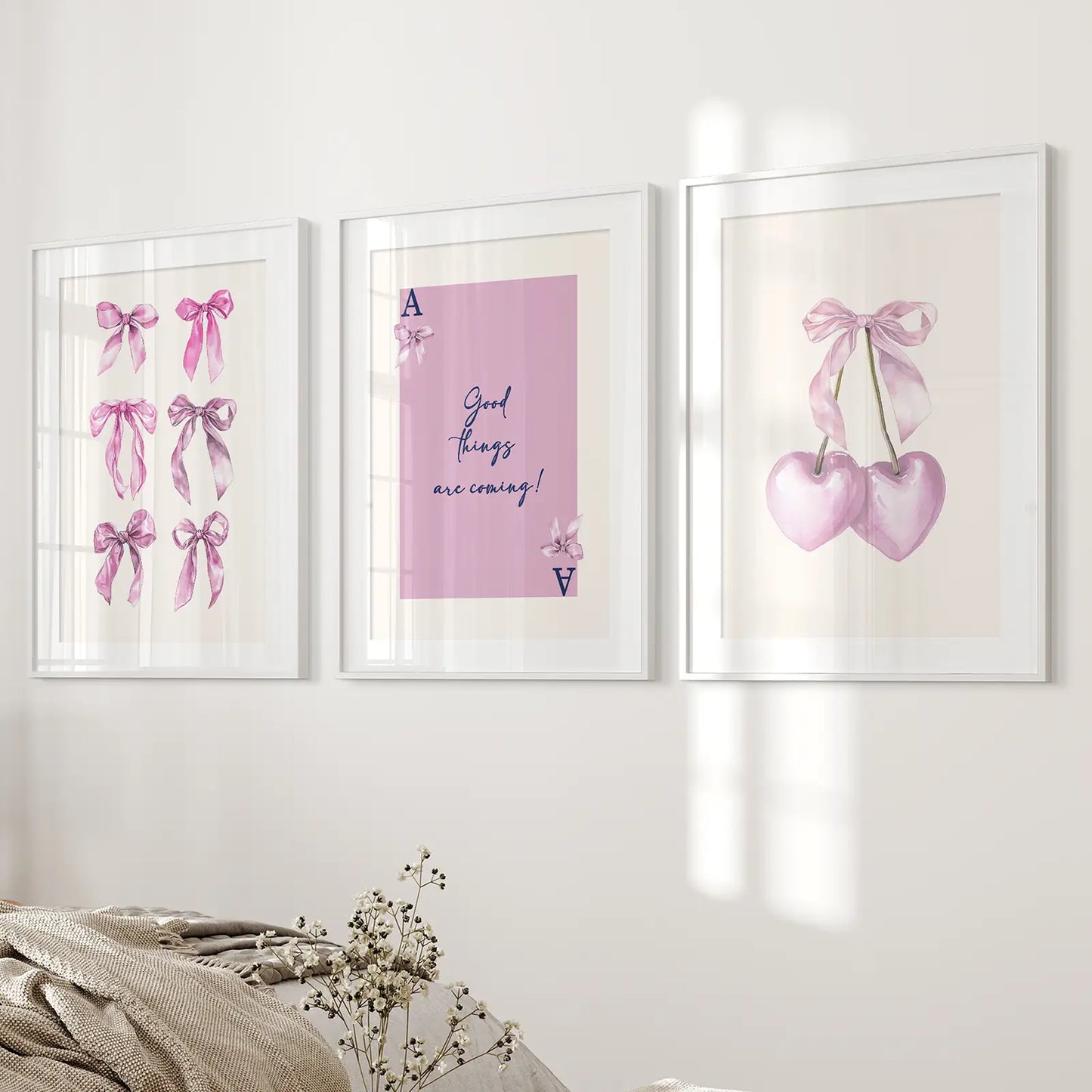 Valentine Home Decor Modern Aesthetic Print Set. White Frames with Mat for Bedroom.