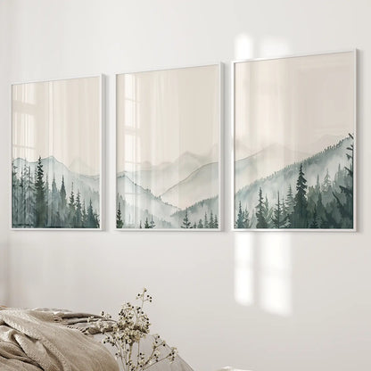 Trendy Wall Art Watercolor Poster Room Decor Set. White Frames for Bedroom.