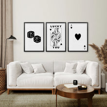 Load image into Gallery viewer, Poker Wall Art 3 Pieces. Game Room Art. Black Frames for Living Room.
