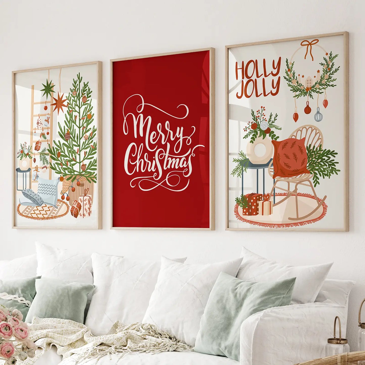 Winter Christmas Tree Modern Wall Art Printable Decor. Thinwood Frames for Living Room.