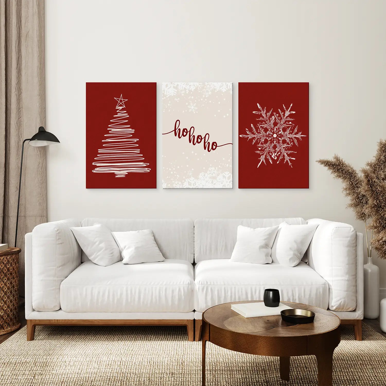 Holiday Canvas Set of 3 Piece Wall Decor Art. Wrapped Canvas Over the Coach.