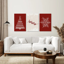 Load image into Gallery viewer, Holiday Canvas Set of 3 Piece Wall Decor Art. Wrapped Canvas Over the Coach.
