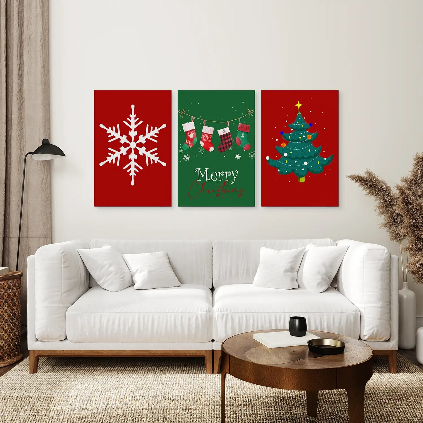 Snowflake Nursery Art Decor Canvas Set.Wrapped Canvas Above the Sofa.