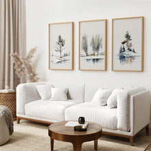 Load image into Gallery viewer, Forest Landscape Minimalist Wall Art Decor. Thin Wood Frames Over the Couch.
