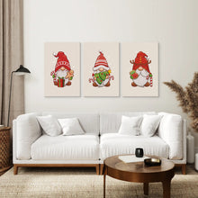 Load image into Gallery viewer, Holiday Canvas Xmas Gnomes Art Set Decor Poster. Stretched Canvas Above the Sofa.
