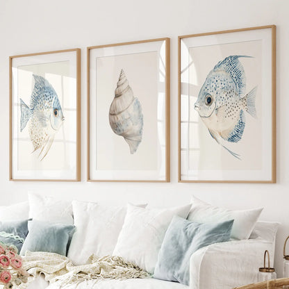 Summer minimalist coastal decor prints. Large wall art. Thinwood frames with mat for living room.