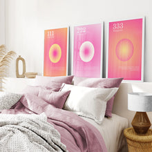 Load image into Gallery viewer, Modern Aura Spiritual Wall Art. White Frames Over the Bed.
