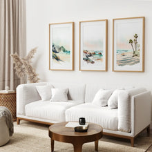 Load image into Gallery viewer, Watercolor Landscape Prints for Living Room. Thin Wood Frames with Mat Over the Couch.

