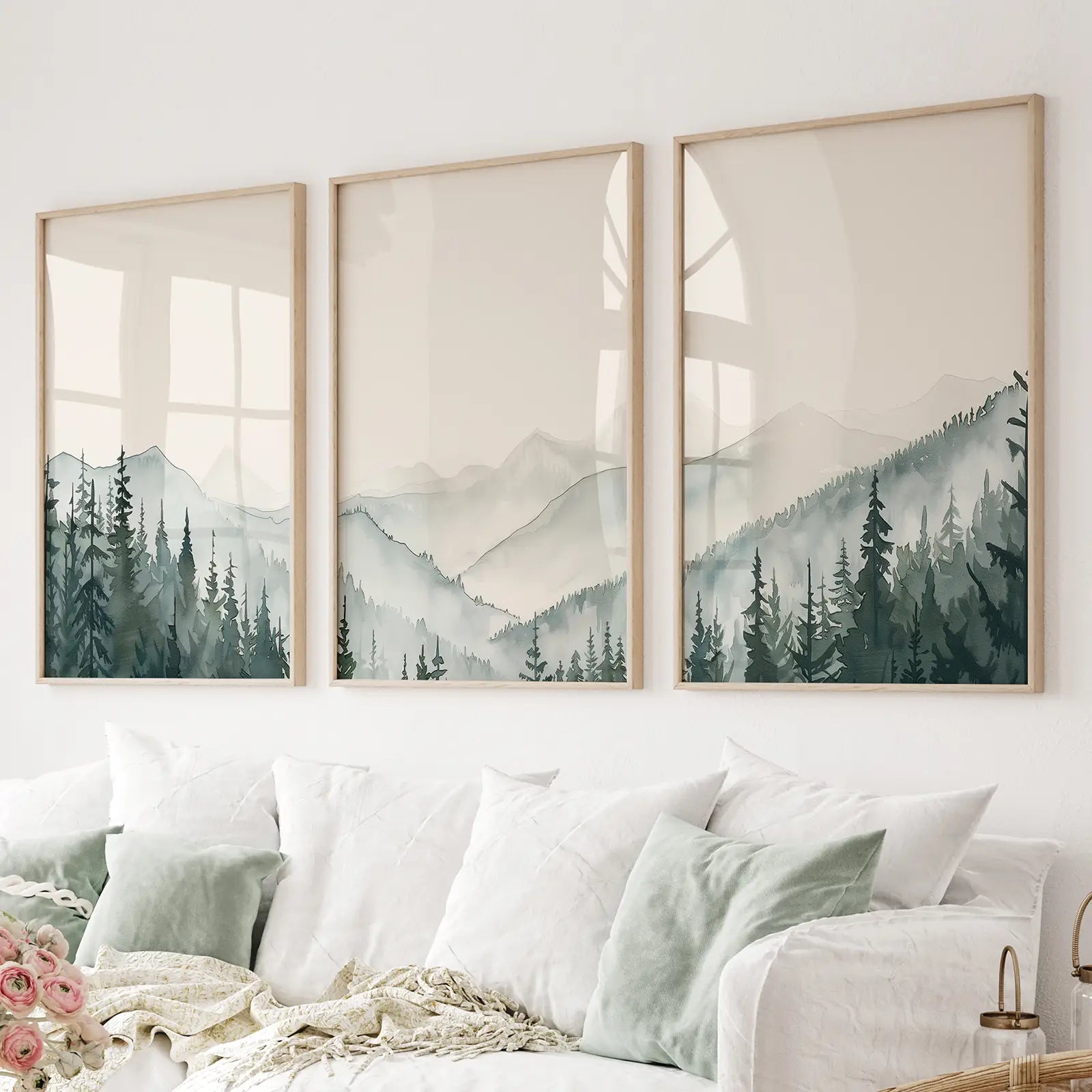 Landscape Minimalist Nature Abstract Poster Decor Set. Thinwood Frames for Living Room.