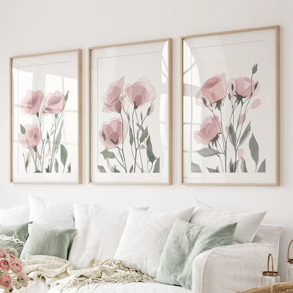 Watercolor Blush Pink Girl Prints Art Decor. Thinwood Frames with Mat for Living Room.