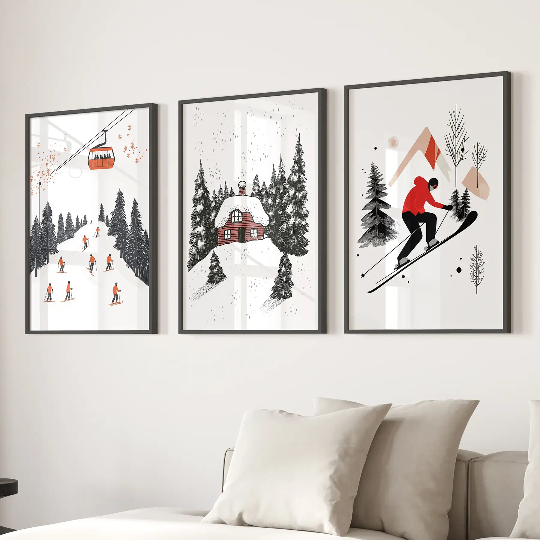 Mountain Home Decor Poster Gift Winter Wall Art. Black Frames for Living Room.