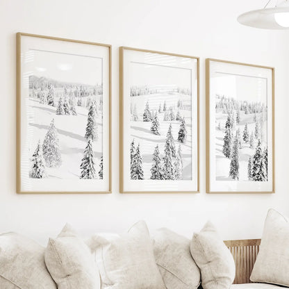 3 Piece Black White Nordic Winter Forest Wall Art Set