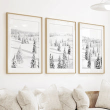 Load image into Gallery viewer, 3 Piece Black White Nordic Winter Forest Wall Art Set

