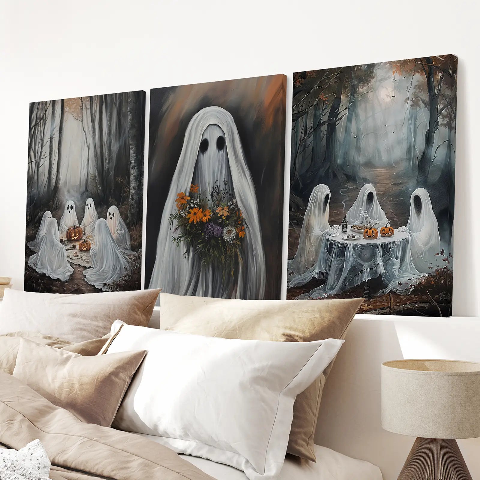 Halloween Home Decor Dark Academia Print Art Set. Stretched Canvas  Above the Bed