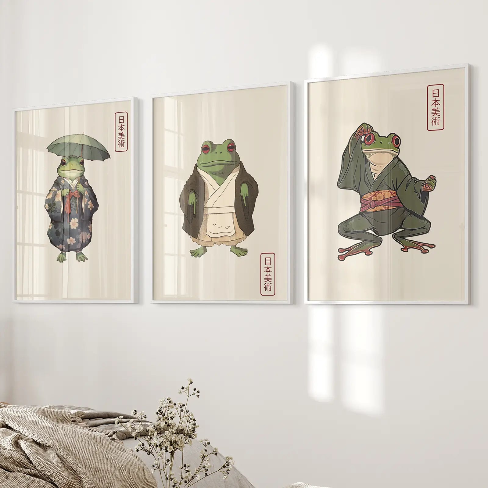 Home Gift Idea Hoji Wall Poster Art Decor Set. White Frames for Bedroom.