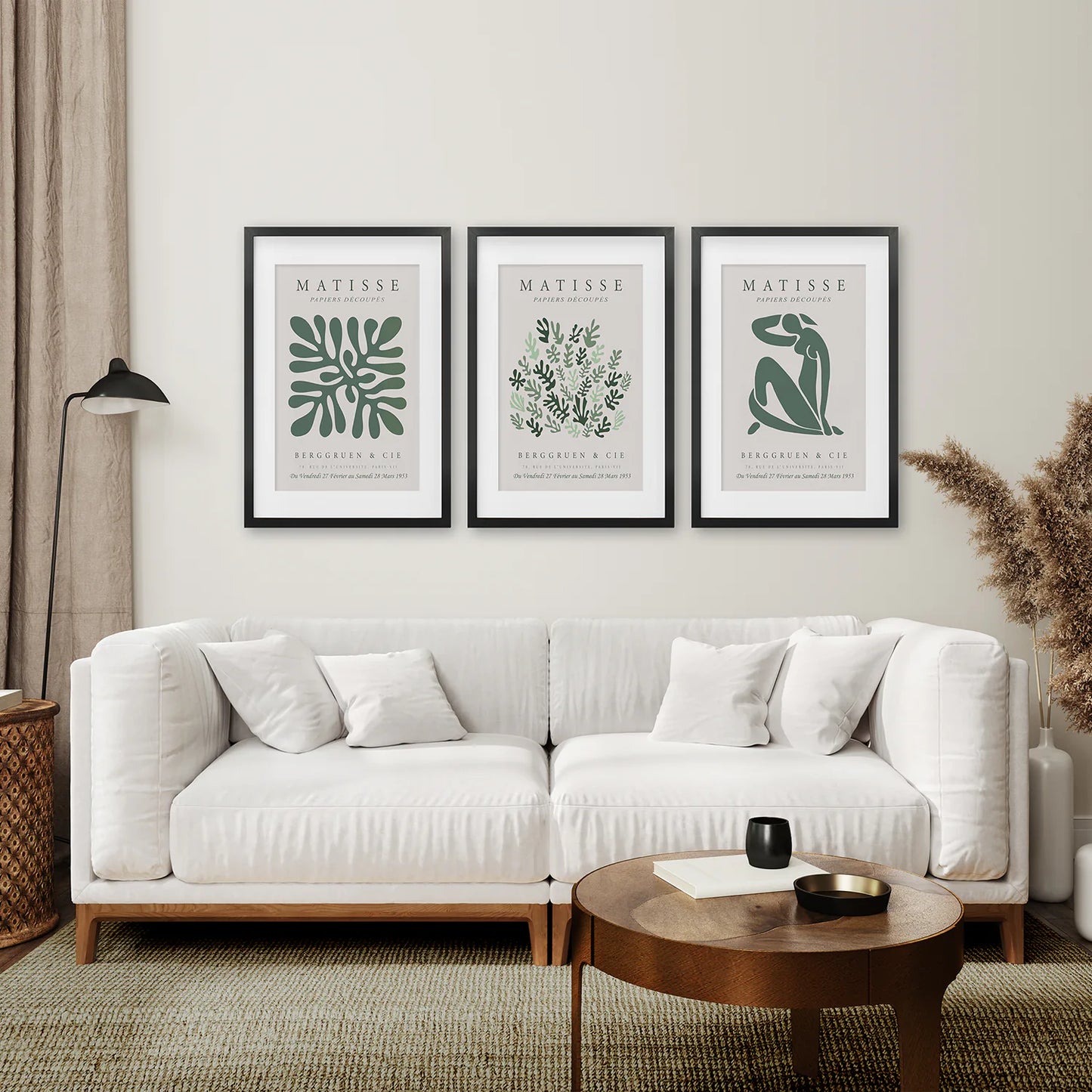 Matisse Abstract Exhibition Gallery Wall Decor. Black Frames with Mat for Living Room.