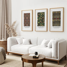 Load image into Gallery viewer, Morris Botanical Art Room Decor Poster Set. Thinwood Frames with Mat Over the Coach.

