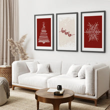 Load image into Gallery viewer, Gallery Set of 3 Christmas Art Prints. Black Frames with Mat Over the Coach.
