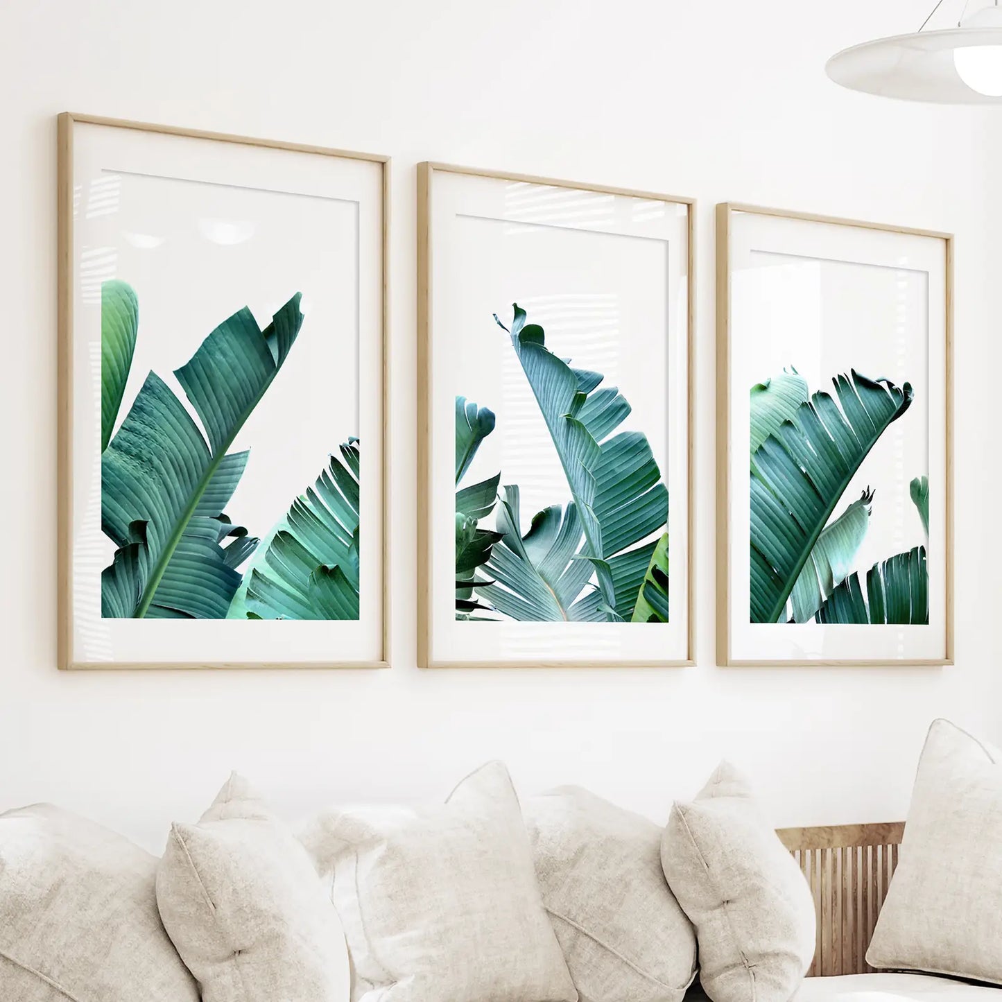 Green Banana Leaves 3 Piece Set. Tropical Wall Art