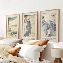 Load image into Gallery viewer, Large Japanese Prints Home Decor Set. Thinwood Frames Over the Bed.
