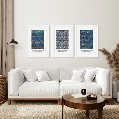 Neutral Art Set of 3 Piece Modern Room Decor. White Frames with Mat Above the Sofa.