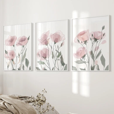Modern Roses Poster Botanical Wall Decor. White Frames for Bedroom.
