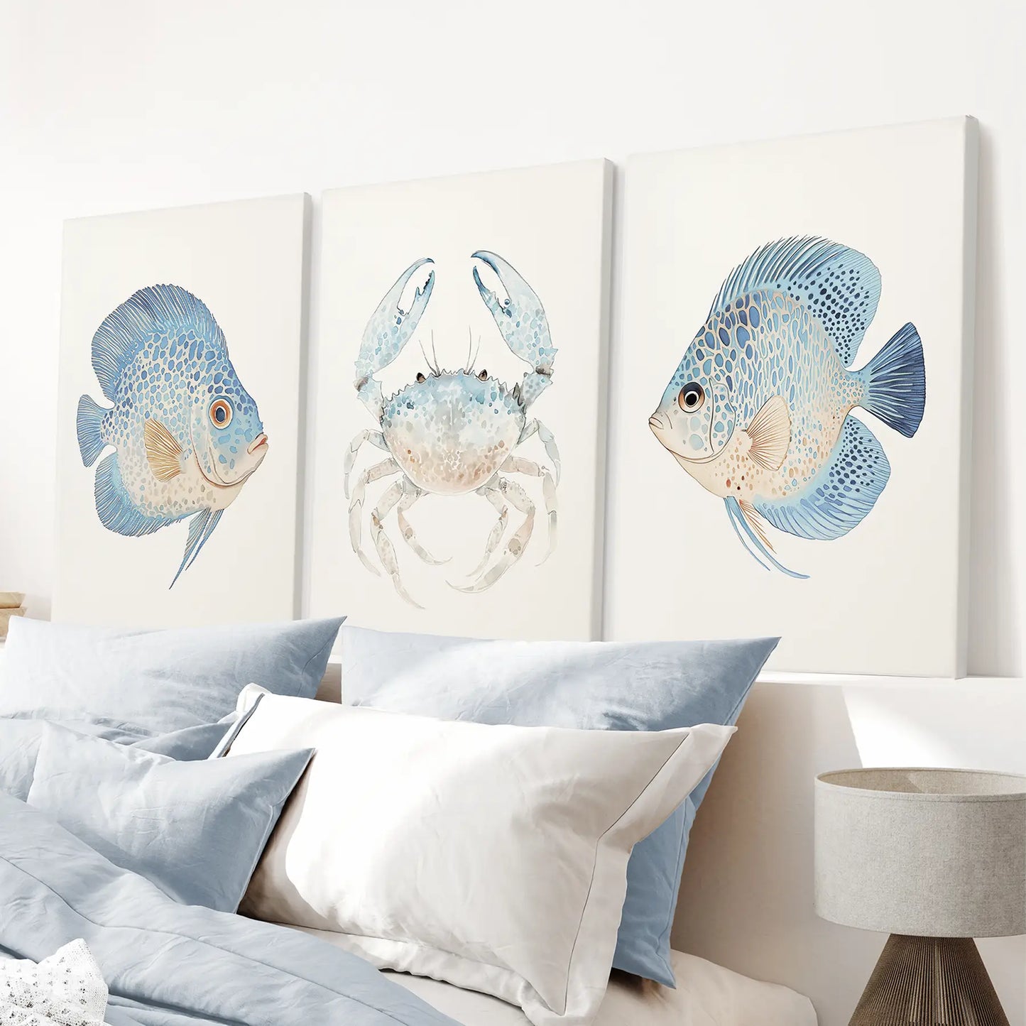 Nautical nursery illustration. Kids room modern art decor. Wrapped canvas for bedroom.